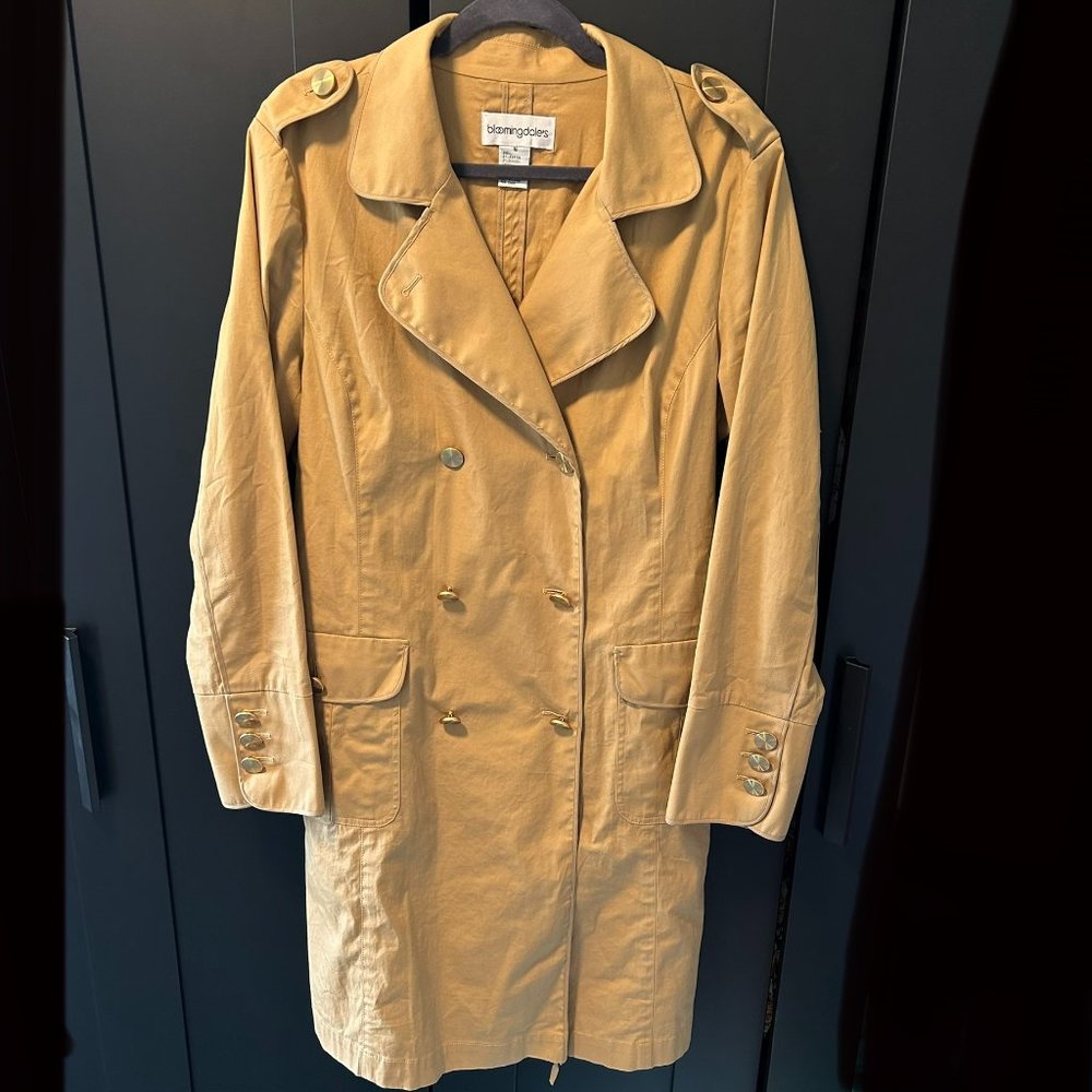 Bloomingdale's Tan Trench Coat with Gold Buttons Size 16